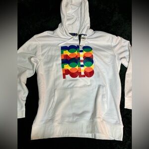 Ralph Lauren Polo Multi Color Script Mens Alpine White Hoodie Size 2XL